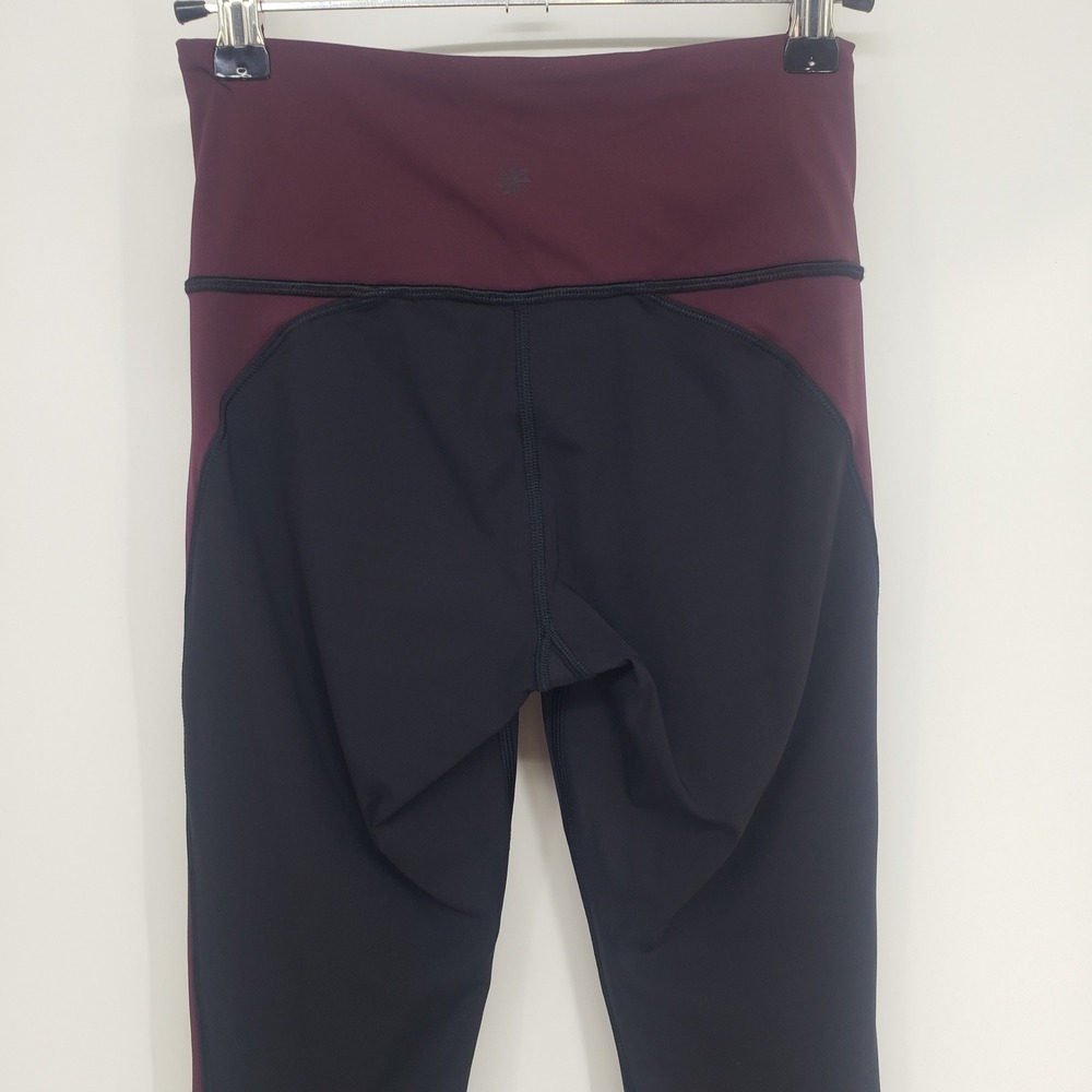 Athleta Crunch 7/8 Leggings Women XXS Black Burgundy Colorblock Stripe Workout - Picture 8 of 10